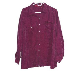 Gloria Vanderbilt Womens Long-Sleeve Button-Up Shirt Size 2X Red 100% Silk Crink